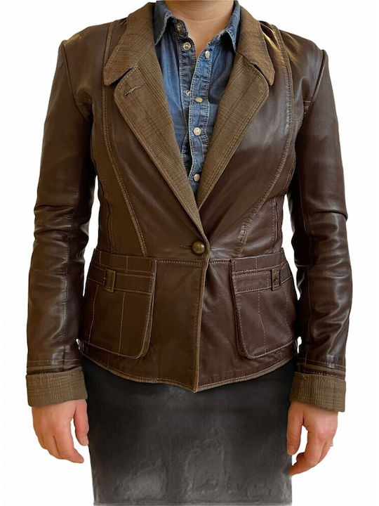 PETRA WOMEN'S LEATHER JACKET BROWN