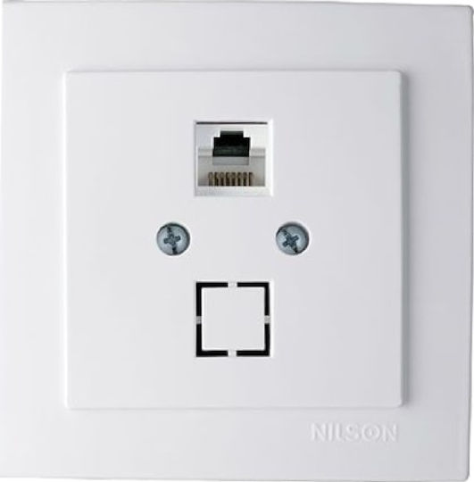 Geyer Nilson Einzeln Netzsteckdose RJ45 mit Rahmen Typ Cat5 in Weiß Farbe 24111044