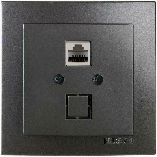 Geyer Nilson Μονή Πρίζα Δικτύου RJ45 με Πλαίσιο Τύπου Cat5 σε Γκρι Χρώμα 24161044