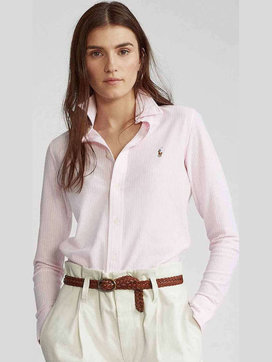 Langärmelig Damen Hemd Rosa Gestreift