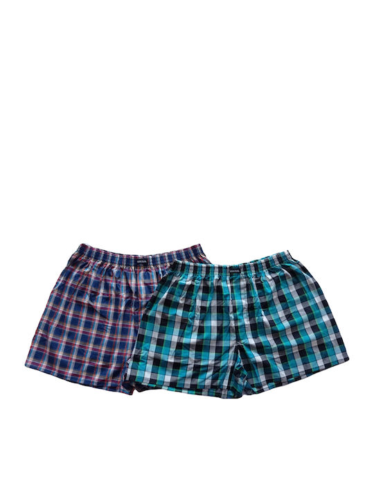 Minerva Ανδρικά Μποξεράκια Πετρόλ / Ραφ Καρό 2Pack