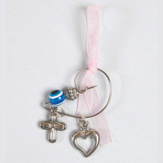 Mouchtaris Collection Metal Christening Charm with Safety Pin Silver 50pcs