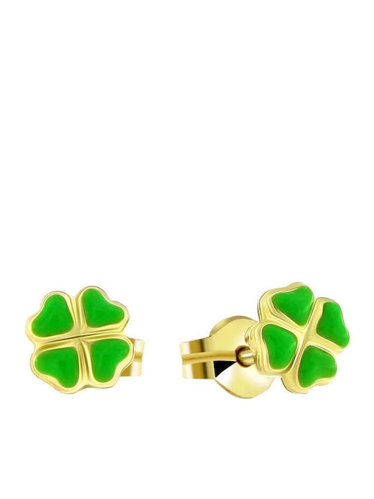 Children's yellow gold earrings K14 four leaf clover SK11100374