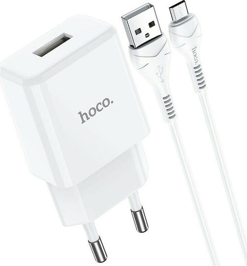 Hoco Φορτιστής με Θύρα USB-A και Καλώδιο micro USB Λευκός (N9 Especial)