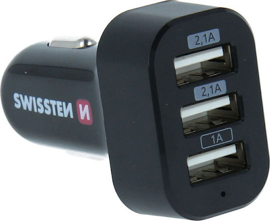 Swissten Auto-Ladegerät 26W 5.2A mit Anschlüssen: 3xUSB Schwarz Farbe