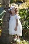Baby Bloom Off-White Βαπτιστικό Σετ Ρούχων με Αξεσουάρ Μαλλιών & Φόρεμα από Τούλι 2τμχ