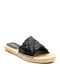 Salvora Pat Leather Women's Flat Sandals in Black Color