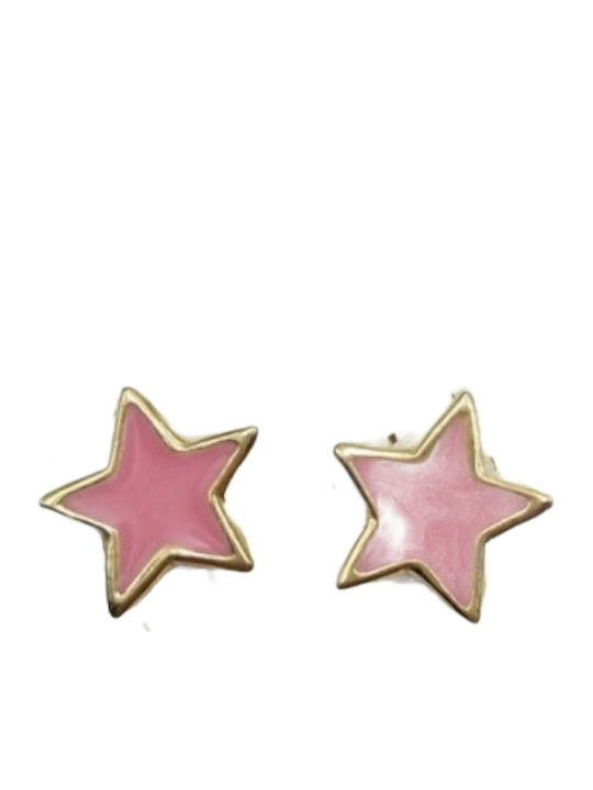 Silver children's gold-plated star earrings with pink enamel PS66