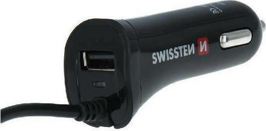 Swissten Auto-Ladegerät 12W 2.4A mit einem Anschluss: 1xUSB mit Kabel Mikro-USB Schwarz Farbe