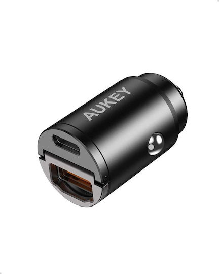 Aukey CC-A3 Încărcător Auto Cu Mufă De Brichetă 30W Cu Porturi 1xUSB-A 1xType-C Culoare Neagră