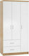 Τρίφυλλη Ντουλάπα Ρούχων Sonama-Λευκό 89x42.5x181cm