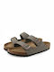 Birkenstock Leather Women's Flat Sandals In Khaki Colour