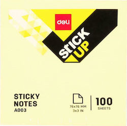 Deli Stick Up Post-it Notes Pad Cube 100 Sheets Yellow 7.6x7.6cm
