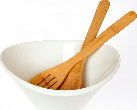Cryspo Trio Porcelain Salad Bowl with Salad Spoons White 26x26x12cm