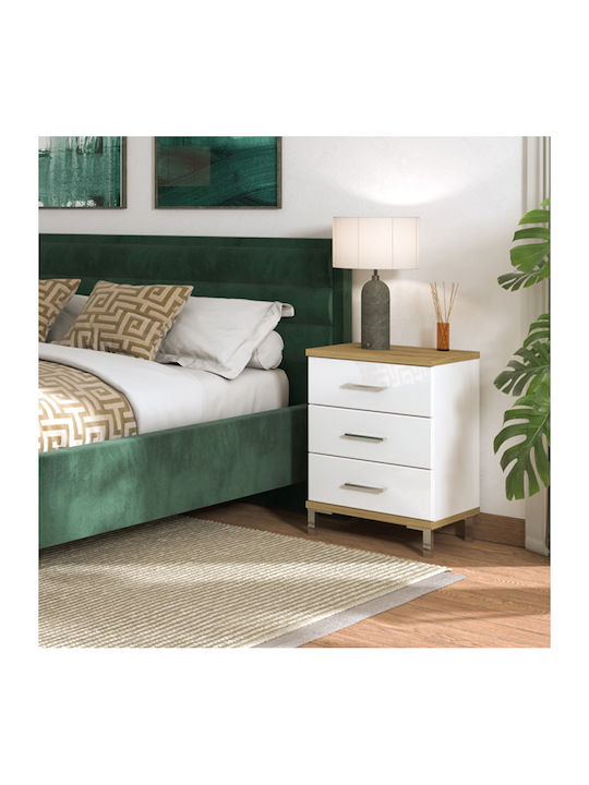 Bedside Table Mondego Wooden White Lacquer 45x40x69cm