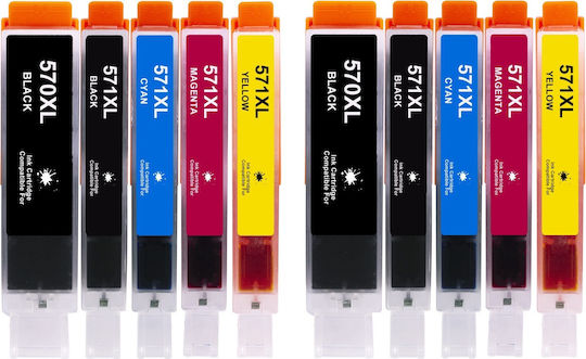 Πακέτο Συμβατών Μελανιών Εκτυπωτή InkJet Canon PGI-570XL/PGI-571XL 10τμχ Πολλαπλό (Color) / Μαύρο