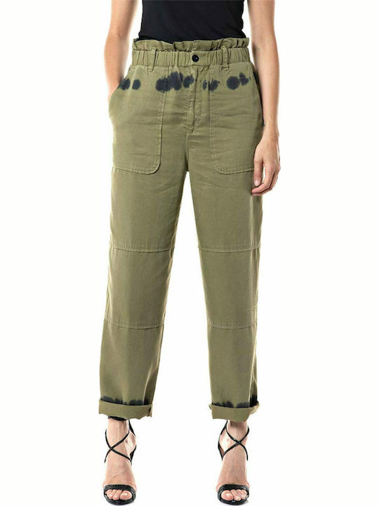 Replay Femeiesc Talie înaltă Tesatura Pantaloni Kaki