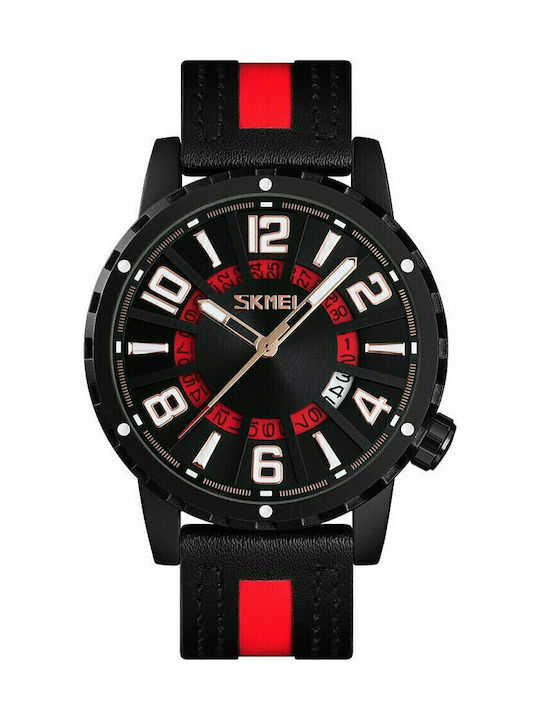 Skmei 9202 Watch Battery with Leather Strap Red