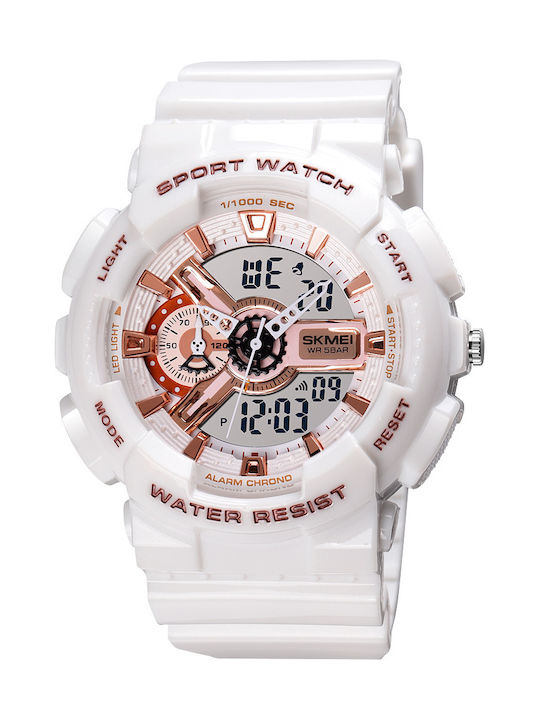 Skmei 1688 Digital/Analog Damen Uhr Chronograph mit Weiß Kautschukarmband