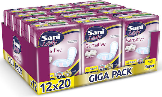 Sani Σερβιέτες Ακράτειας με βαμβάκι Sani lady Sensitive Super No5 GIGA PACK 240τμχ