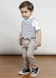 Mi Chiamo Boys Linen Baptism Suit with Vest 4pcs Gray