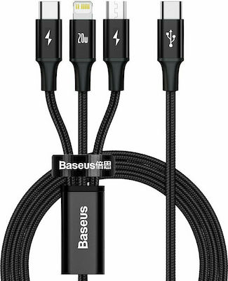 Baseus Rapid Series Geflochten USB zu Blitzschlag / Typ-C / Micro-USB Kabel 3A Schwarz 1.5m (CAMLT-SC01)