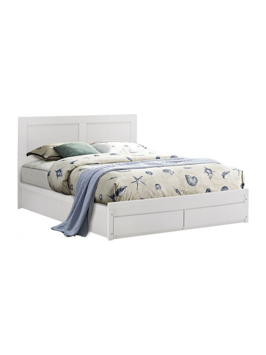 Capri Κρεβάτι Διπλό Ξύλινο Λευκό με Συρτάρια & Τάβλες 150x200cm