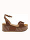 Women's Leather Ankle Strap Platforms Tabac Brown 2-28513-26 380