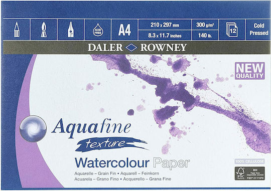 Daler Rowney Μπλοκ Ακουαρέλας Aquafine 300g 12 Φύλλα A4 21x29.7cm 12 Φύλλα