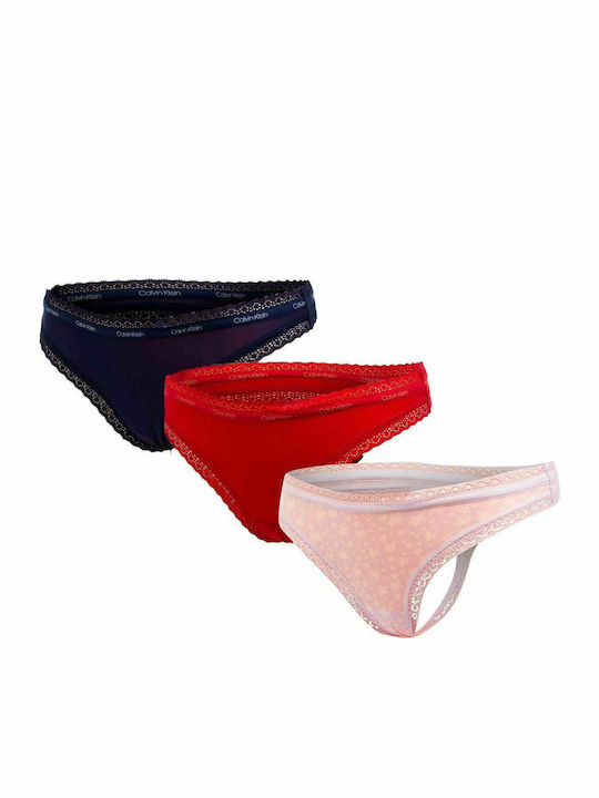 Γυναικεία String 3Pack με Δαντέλα Purple/Red/Navy