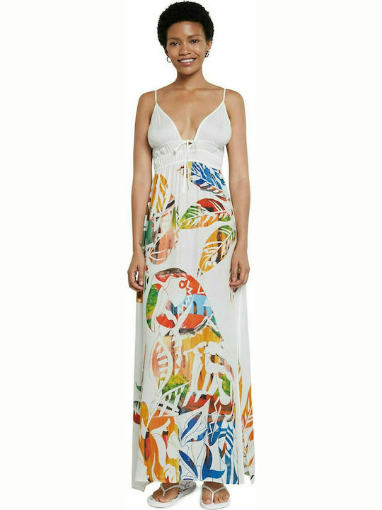 Desigual Creta Maxi Kleid mit Schlitz Weiß