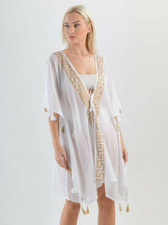 Ble Resort Collection Feminin Lung Kimono de Plajă Alb