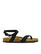 Bankog Leather Women's Flat Sandals Anatomic with Strap in Black Color