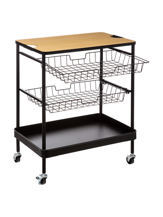 Atmosphera Kitchen Trolley Metallic Black 3 Slots 60.5x40.5x79.5cm