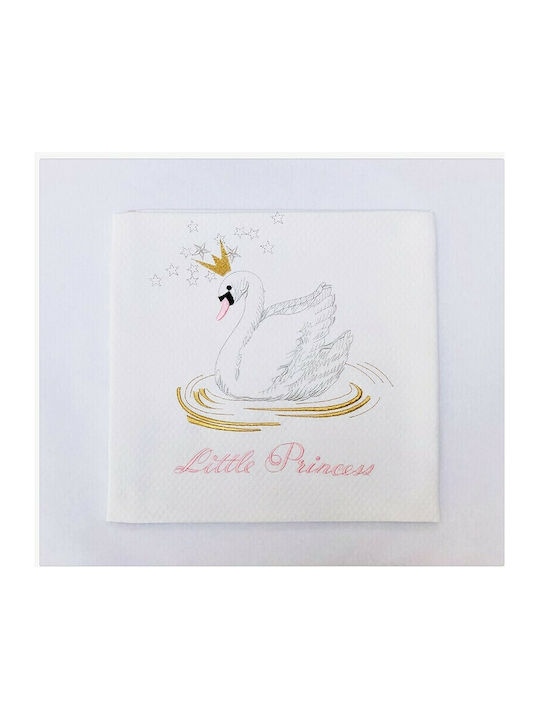 Raison D' Etre Blanket Cot Swan With A Crown Waffle White 120x160cm