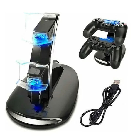 Stație de încărcare pentru 2 controllere PS4 cu iluminare LED Negru