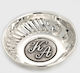 Silver carved saucer with silver coin with the initials of the newlyweds. Dimensions 6,5 cm X 1,5 cm height