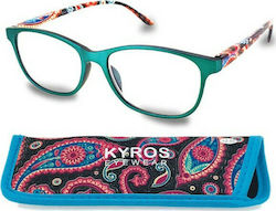 Kyros 410 Women's Reading Glasses +2.50 in Turquoise color