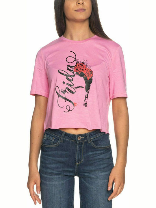 Only Women's Summer Crop Top Cotton Short Sleeve Pink
