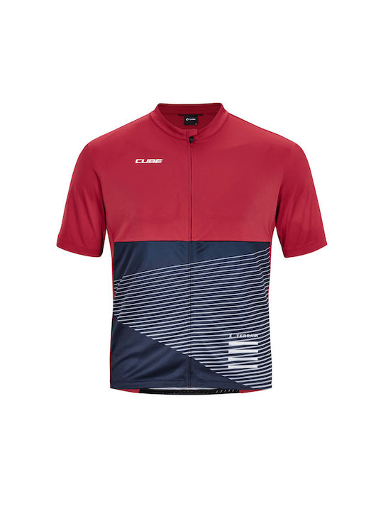 CUBE ATX Full Zip Short Sleeves Cycling Jersey Red