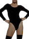 Apple Boxer Lingerie Long Sleeve Bodysuit Black