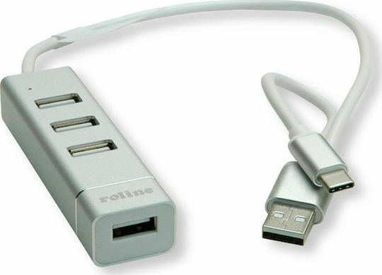 Roline USB-Hub 4 Anschlüsse USB 2.0 mit USB-A Anschluss Silber