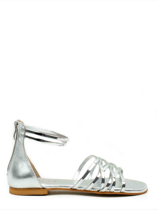 Women's Back Zipper Sandals Zakro Collection S2001-SS21 Silver Ashimi