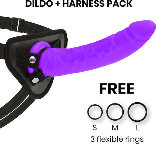 Delta Club Toys Harness & Silicone Dong Gurtzeug mit Dildo 23cm in Lila Farbe