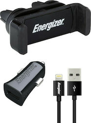 Energizer Φορτιστής Αυτοκινήτου Μαύρος Συνολικής Έντασης 3.4A με μία Θύρα USB μαζί με Καλώδιο lightning