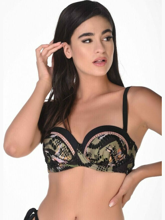 Top Bikini Sutien Cupe D Floral Negru