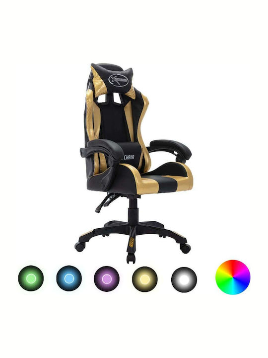 vidaXL 287998 Scaun Gaming Din piele ecologică cu Brațe Reglabile și Iluminare RGB Auriu/negru