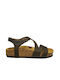 Plakton Leather Women's Flat Sandals Anatomic Flatforms in Khaki Color