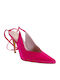 89685 Satin Spitze Zehe Pumps mit Fuchsie Absatzdicke Stiletto