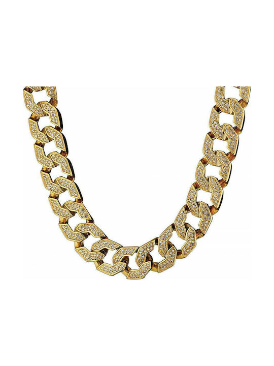 Oxzen Chain Neck Cuban made of Stainless Steel Gold-Plated Thick Thickness 16mm and Length 60cm